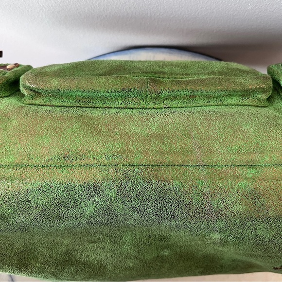 Vintage Y2K Betsey Johnson Metallic Green Leather Studded Cargo Bag - Picture 12 of 16